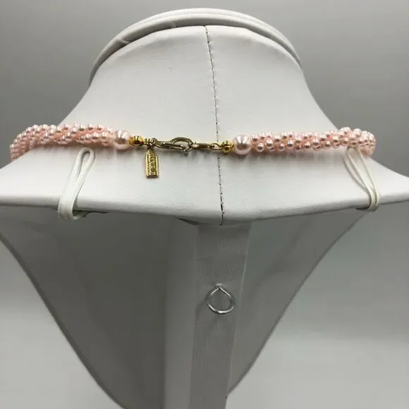Vintage Marvella Women's Pink Faux Pearl Signed Twisted Multi Strand Necklace - Picture 4 of 9